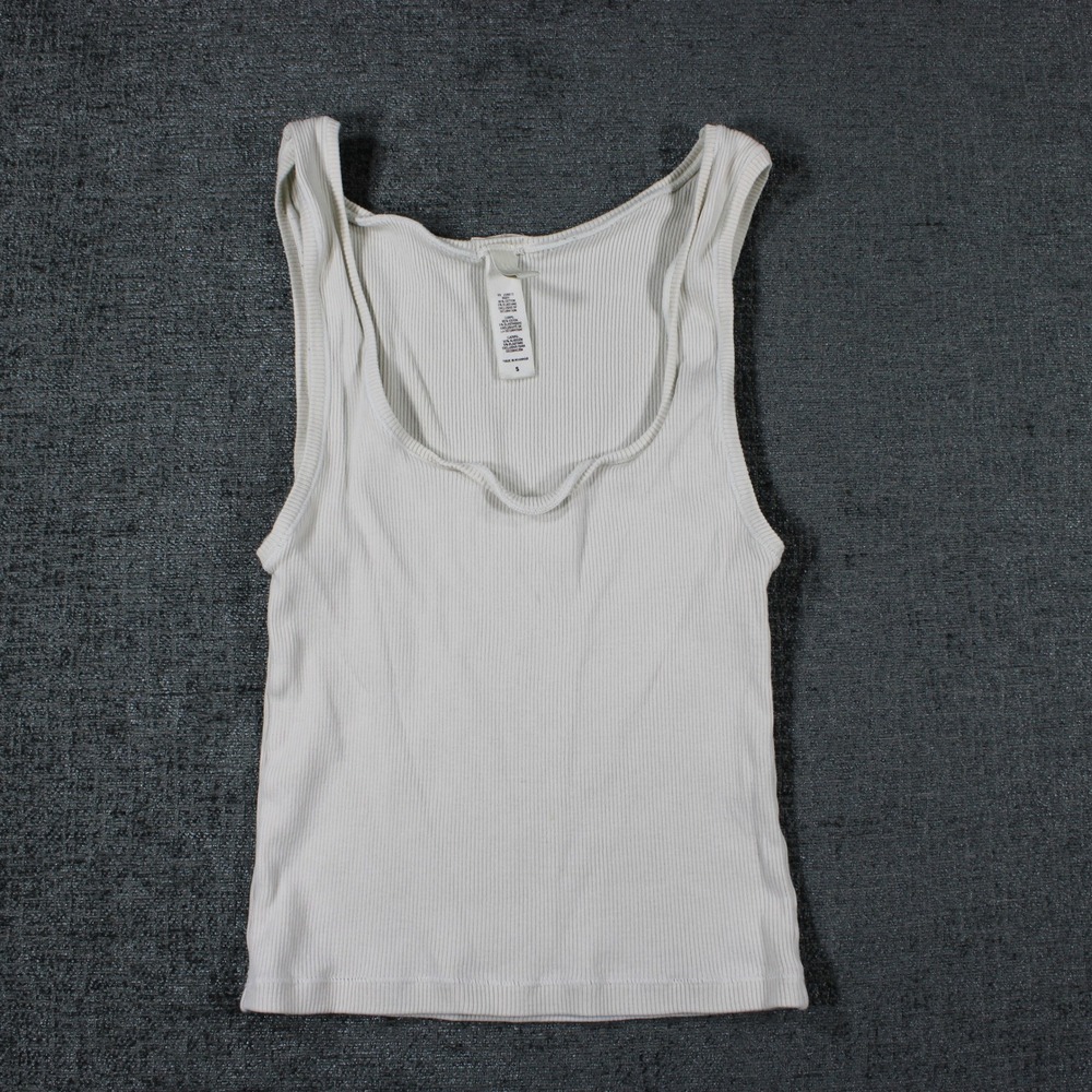 SKIMS Cotton Rib Tank Top Bone Off White Scoop Neck Ribbed Sleeveless Small